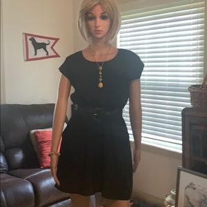 All black mini dress with pockets short-sleeved,